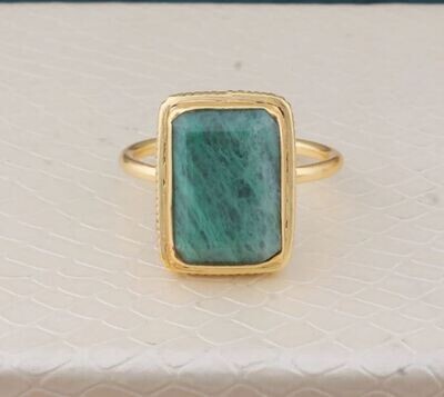 Emerald Green Gemstone Brass Ring, 14k Gold Plated Ring, Emerald Stone Ring, Boho Ring, Dainty Ring, Handmade Emerald Gemstone Women Ring