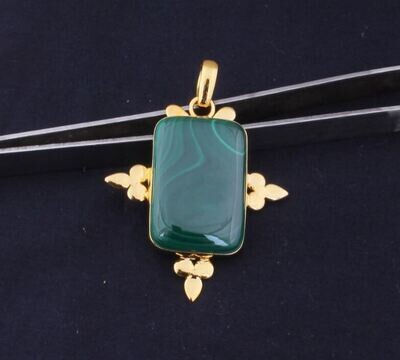 Malachite Gemstone Pendant, Malachite Rectangle Bar Shape Stone Pendant, 14K Gold Plated Pendant, Birthstone Pendant, Statement Pendant Gift