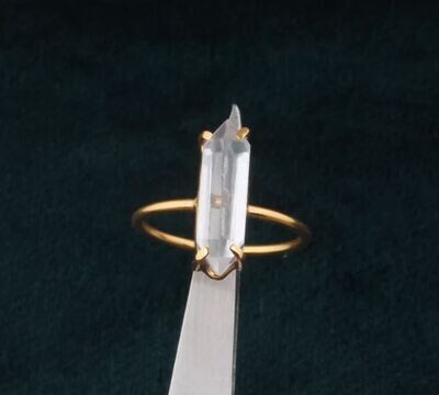 Crystal Quartz Gemstone Ring, 925 Sterling Silver Ring, 14k Gold Plated Ring, Statement Prong Ring, Gemstone Handmade Ring, Gift For Her