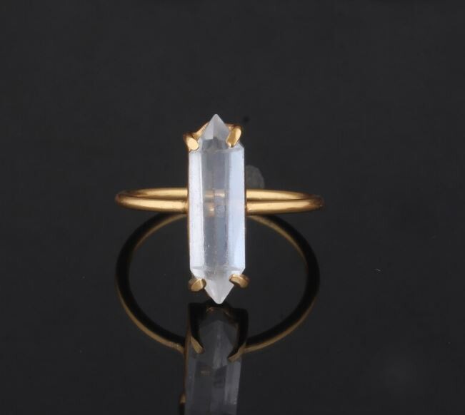Crystal Quartz Gemstone Ring, 925 Sterling Silver Ring, 14k Gold Plated Ring, Statement Prong Ring, Gemstone Handmade Ring, Gift For Her