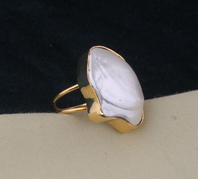 Raw Pearl 14kt Gold Plated Brass Ring Pearl Ring, Silver Pearl Ring, Statement Ring, Freshwater Pearl Ring, Personalized Gifts Gift For Her