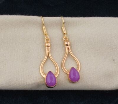 Purple Jade 14k Gold Plated For Women, Jade Gemstone Earring For Her, Gold Plated Brass Earring, Handmade Earrings For Women Jewelry under30