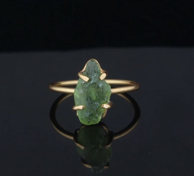 Peridot Raw Ring, 925 Sterling Silver Ring, 14k Gold Plated Ring, Prong Set Ring, Statement Ring, Gemstone Ring, Handmade Ring, Gift For Her