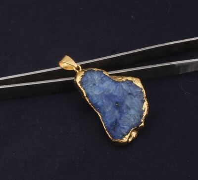 Electroplated Raw Quartz Pendant, Raw Crystal Necklace, Blue Soler Quartz Gemstone Pendant, Birthstone Gift Pendant, Raw Gemstone Pendant