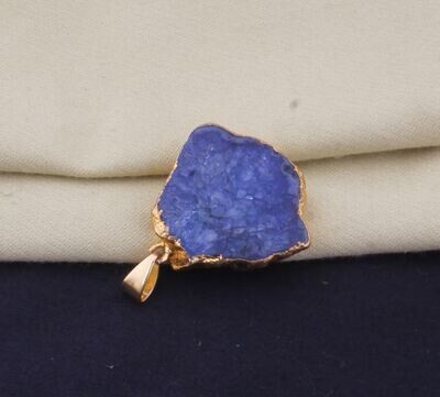 Blue Soler Quartz Gemstone Pendant, Electroplated Raw Pendant, Raw Crystal Necklace, Birthstone Gift Pendant, Raw Gemstone Pendant
