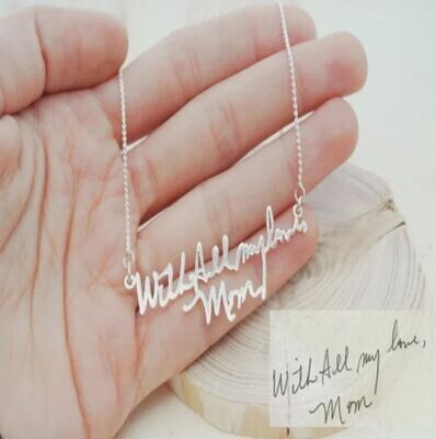 Memorial Signature 14kt Gold, Rose Gold &amp; Silver Necklace - Personalized Handwriting Necklace - Keepsake Jewelry Gifts - Handwriting Jewelry
