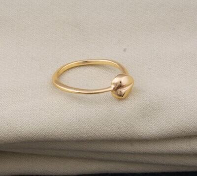 Little Heart 14kt Gold Plated Brass Adjustable Band Ring For Men Women, Handmade Tiny Heart Gold Ring Gifts Wedding Anniversary Birthday