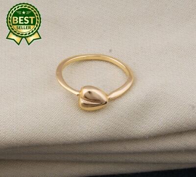 Little Heart 14kt Gold Plated Brass Adjustable Band Ring For Men Women, Handmade Tiny Heart Gold Ring Gifts Wedding Anniversary Birthday