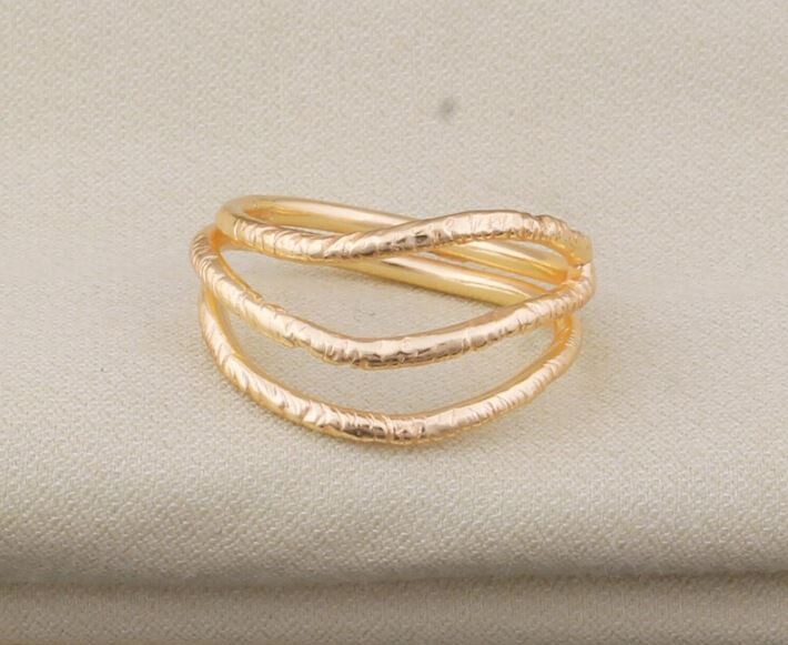 14kt Gold Plated Brass Adjustable Band Ring For Men Women, Handmade Three Layers Band Gold Ring Gifts Idea Wedding Anniversary Birthday