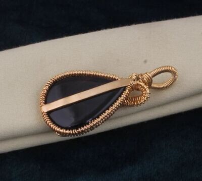 Black Onyx 14k Gold Plated Wire Wrapped Wedding Necklace Pendant For Women, Handmade Pear Gemstone Gold Pendant Gifts For Her Jewelry