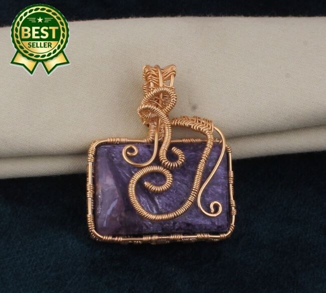 Charoite Rectangle Pendant, Gemstone Pendant, 14K Gold Plated Pendant, Birthstone Jewelry, Statement Pendant, Best Gift Idea