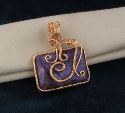 Charoite Rectangle Pendant, Gemstone Pendant, 14K Gold Plated Pendant, Birthstone Jewelry, Statement Pendant, Best Gift Idea