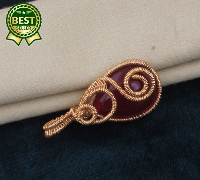 14k Gold Plated Wire Wrapped Red Jade Wedding Necklace Pendant For Women, Handmade Pear Gemstone Gold Pendant Gifts For Her Jewelry Gift