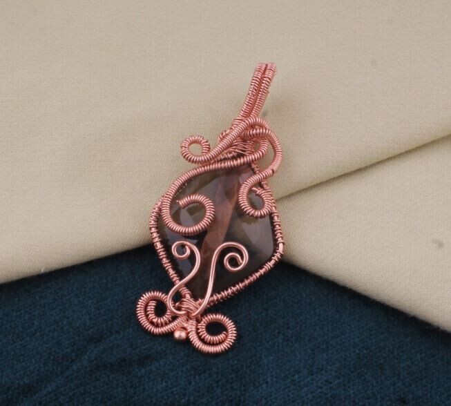Copper Wire Wrapped Smoky Quartz Wedding Necklace Pendant For Women, Handmade Cushion Gemstone Copper Pendant Gifts Idea For Her Jewelry