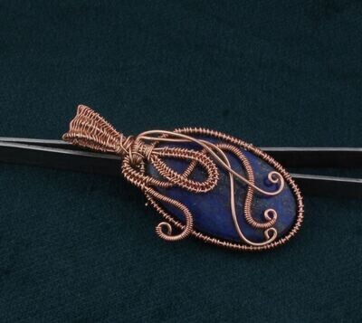 Copper Wire Wrapped Lapis Lazuli Wedding Necklace Pendant For Women, Handmade Cushion Gemstone Copper Pendant Gifts Idea For Her Jewelry
