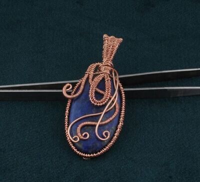 Copper Wire Wrapped Lapis Lazuli Wedding Necklace Pendant For Women, Handmade Cushion Gemstone Copper Pendant Gifts Idea For Her Jewelry