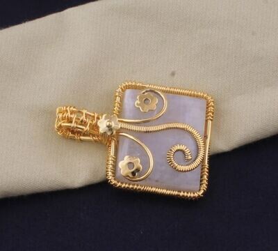 14kt Gold Plated Wire Wrapped Rainbow Moonstone Wedding Necklace Pendant For Women, Handmade Rectangle Stone Gold Pendant Gifts Idea Jewelry
