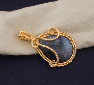 14kt Gold Plated Wire Wrapped Natural Labradorite Wedding Necklace Pendant For Women, Handmade Pear Gemstone Gold Pendant Gifts Idea Jewelry