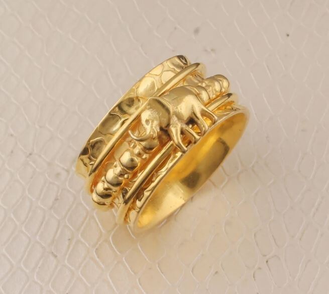 Elephant Fidget Spinner Ring For Wedding, Handmade 14kt Gold Plated Brass, Rose Gold &amp; Sterling Silver Anxiety Ring Gifts For Her Jewelry