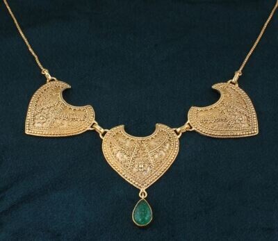 Green Jade Pendant, Gemstone Pendant, 14K Gold Plated Pendant Three Heart Birthstone Pendant, Statement Brass Pendant Best Gift Idea For Her