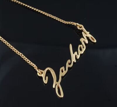 14K Gold plated Brass Name Necklace, Personalized Jewelry, Gold Name Necklace, Nameplate Necklace, Mothers Day Gift Brass Necklace, Mom Gift