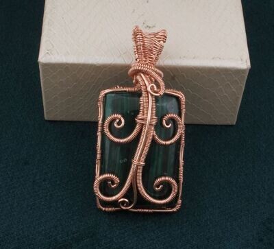 Malachite Pendant Gemstone, Copper Wire Pendant, Rose Gold Plated Copper Wire Wrapped Jewelry, Malachite Copper Jewelry, Handmade Pendant,
