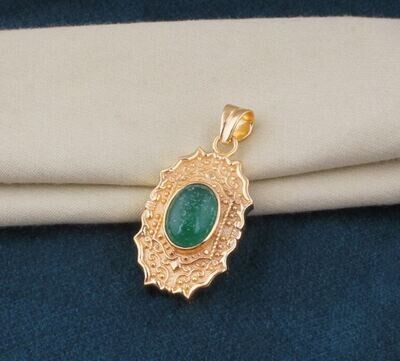 Oval Green Jade Pendant, Gemstone Pendant, 14K Gold Plated Pendant, Birthstone Pendant, Statement Brass Pendant Best Gift Idea For Her