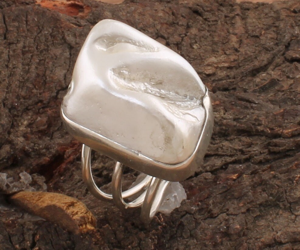 Natural Pearl Gemstone Ring, 925 Silver Ring, White Raw Stone Ring, AAA+Quality Fancy Ring, June Birthstone, Sterling Silver Ring, Mom Gifts