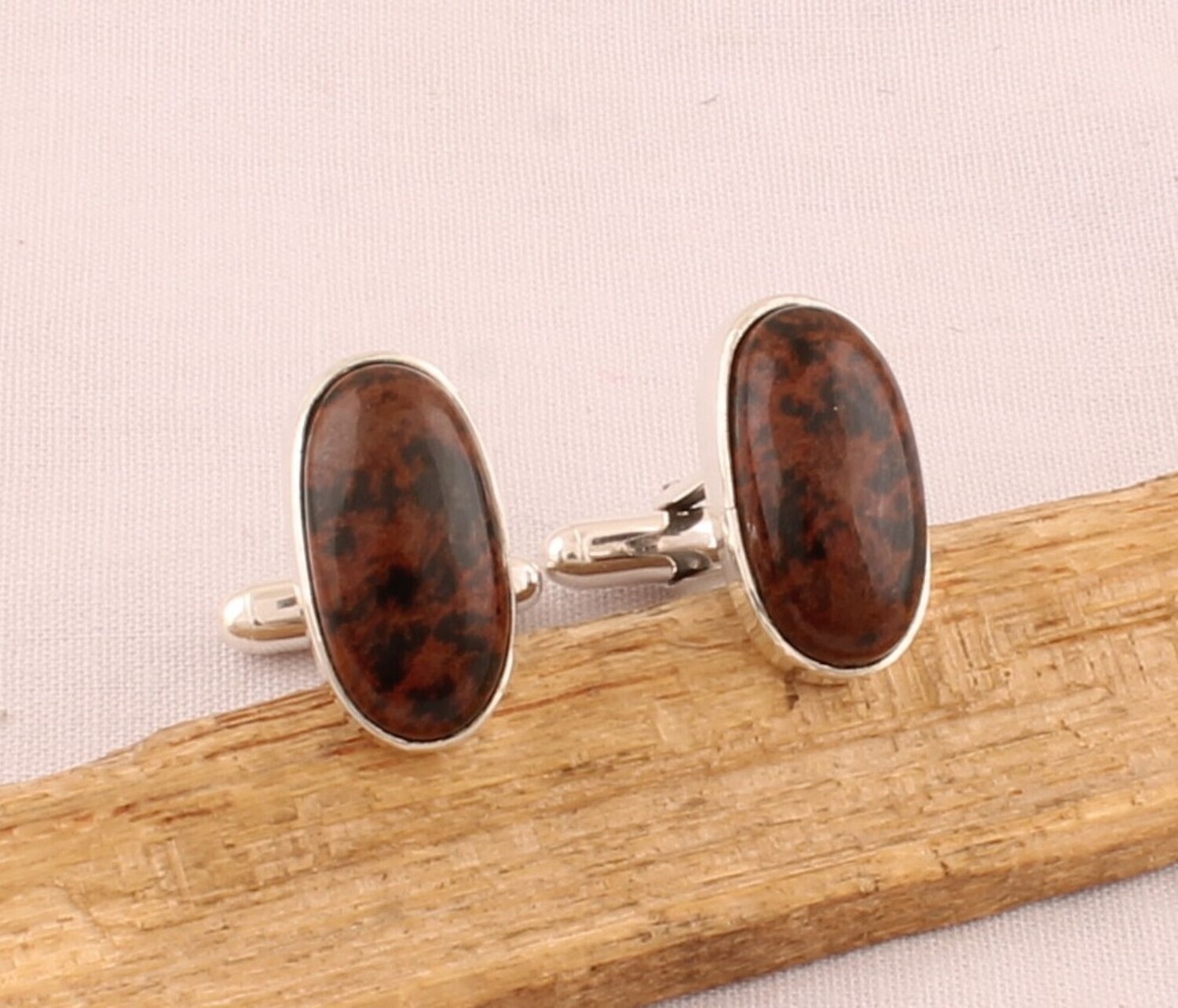 Mahogany Jasper Gemstone Cufflink - 925 Sterling Silver Cufflink - Gemstone Cufflink Jewelry - Oval Cufflink - Men's Cufflink Gift For Him