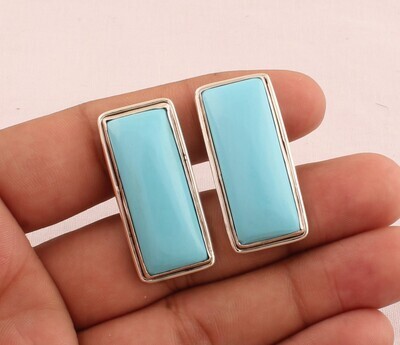 Blue Turquoise Cufflink - 925 Sterling Silver Cufflink - Gemstone Cufflink Jewelry - Bar Cufflink - Men's Cufflink Gift For Him