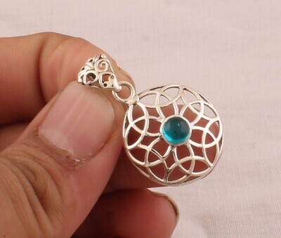 Blue Topaz Gemstone Necklace, AAA+Quality, Round Necklace, Flower Pendant , Handcrafted Christmas Necklace