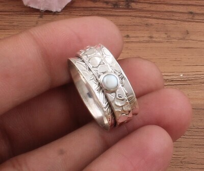 White Pearl Spinner Ring 925-Sterling Solid Silver Ring, Band Ring, Engagement Ring, Designer Band Ring, Wedding Gifts Idea, Finger Band Ring