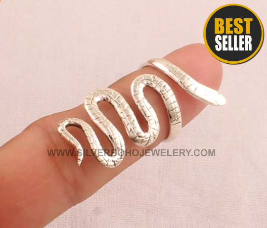 Solid Silver Snake Band Ring - 925 Sterling Silver Snake Band Adjustable Ring - Snake Lovers Ring - Handmade Animal Ring - Ring Gift For Her
