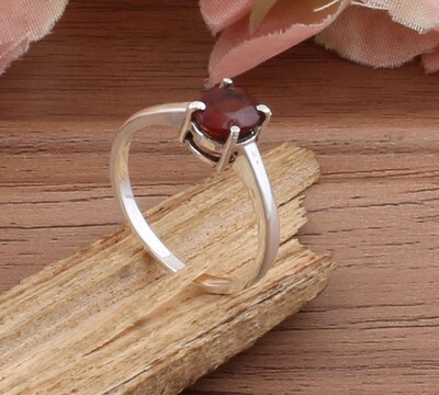Prong Natural Red Garnet Solid 925 Sterling Silver Ring For Wedding - Simple Handmade Oval Shape Bridesmaid Ring - For Women Weddings Gifts Him