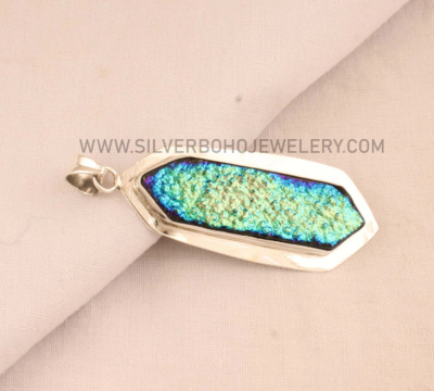 Titanium Durzy Gemstone Pendant - 925 Sterling Silver Necklace - Designer Silver Pendant Necklace - Women Wedding Jewelry