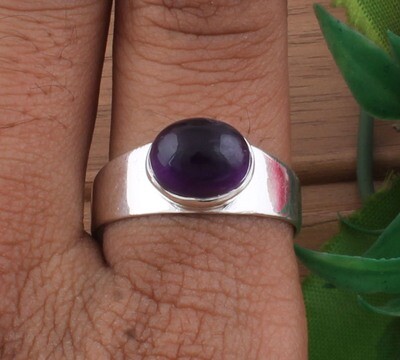 AAA+Quality Plain Natural Amethyst Gemstone 925 Sterling Solid Silver Band Ring | Oval Shape Simple Ring | Handmade Birthday Ring For Women Weddings Gifts Him