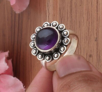 AAA+Quality Natural Amethyst Gemstone Ring - Women Gifted Ring - Round Shape Stone Designer Ring - 925 Sterling Silver Ring - Best Gifts Item Ring - Women Waddings Gifts For Him