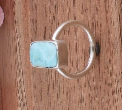 Amazing Natural Larimar Gemstone Ring- Cabochon Rectangle Stone Boho Ring - 925 Antique Silver Ring,Engagement Ring - Middle Finger Ring For Waddings Gifts Her
