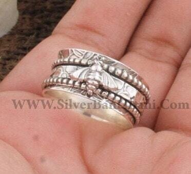 Spinner Honey Bee Ring-Bee Design Spinner Ring-925 Sterling Silver Ring-Animal Jewelry-Daily Used Ring-Handcrafted Gift Item-Christmas Gift