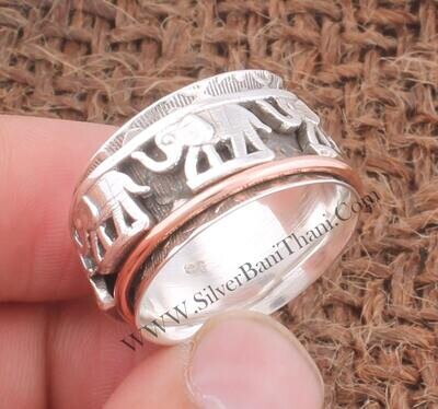 925 Sterling Silver &amp; Brass Elephants Spinner Ring Designer Hand Carved Meditation Ring Wide Band Ring Boho Jewelry Women Ring Gift For Her