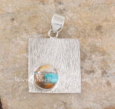 925 Sterling Silver Oyster Copper Turquoise Pendant Necklace | Textured Silver Gemstone Pendant | Women Designer Handmade Jewelry Gift idea