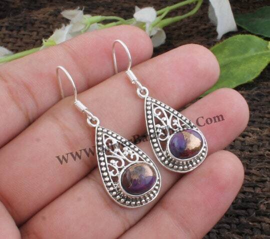 Composite Turquoise Gemstone Earring-Pear Shape Vine Design With Oval Stone Silver Earring-925 Sterling Silver Earring-Wedding-Love Gift
