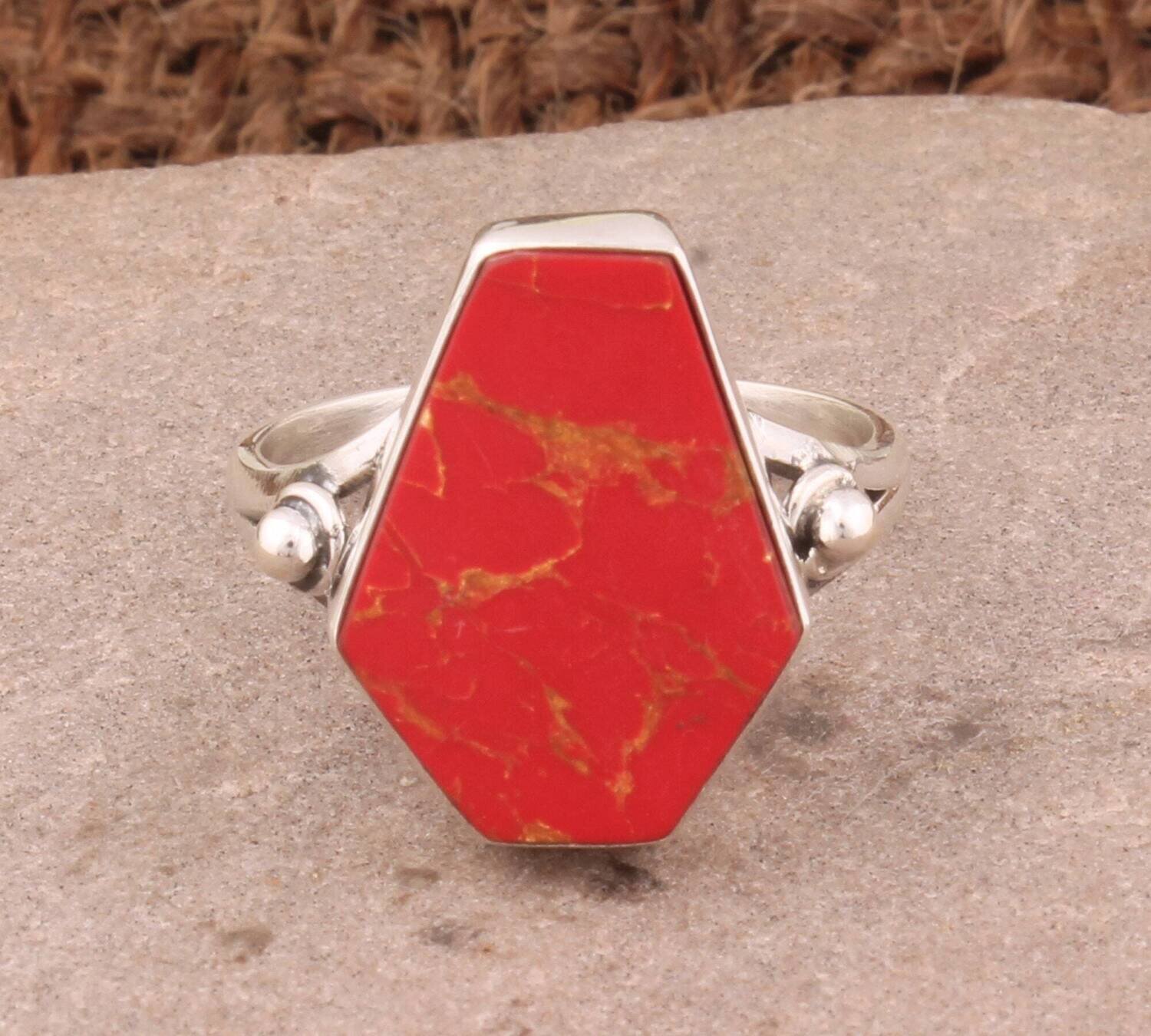 Coffin Orange Copper Turquoise Gemstone Silver Ring 925 Sterling Silver Ring Orange Ring Handmade Wedding Jewelry December Birthstone Ring