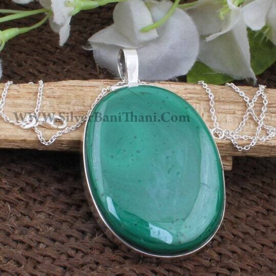 Long Malachite Necklace, Simple Necklace, 925 Sterling Silver Necklace, Green Stone Necklace, Daily Use Necklace, Handmade Item,Solid Silver