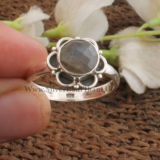 Labradorite Stone Ring, 925 Sterling Sliver Ring, Floral Design Ring, Semi Precious Cut Stone Ring, Handmade Ring, Gift For Her