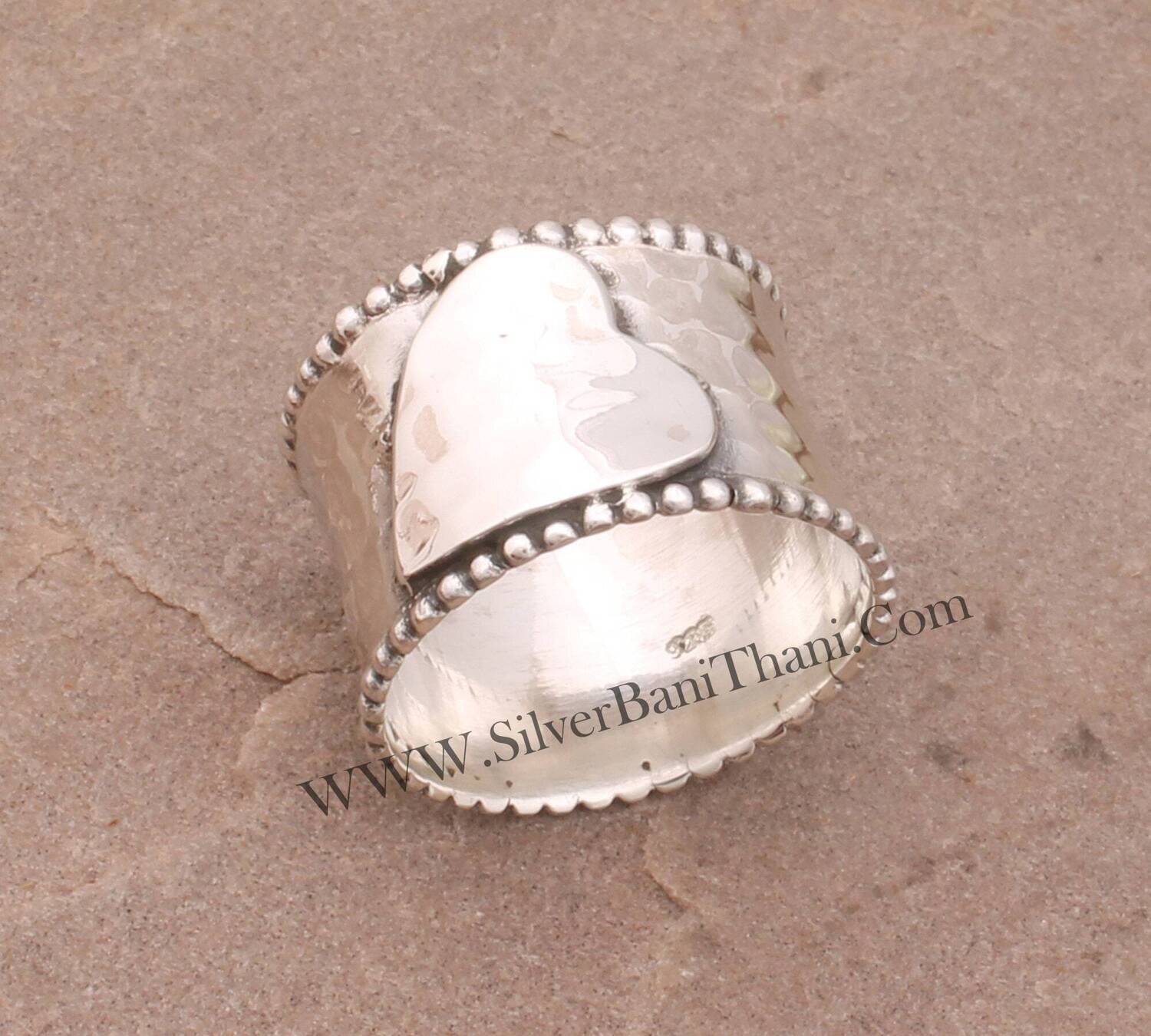 Heart Silver Solid Band Ring Solid 925 Sterling Silver Handmade Hammered Women Wedding Jewelry Silver Designer Heart Band Ring For Women