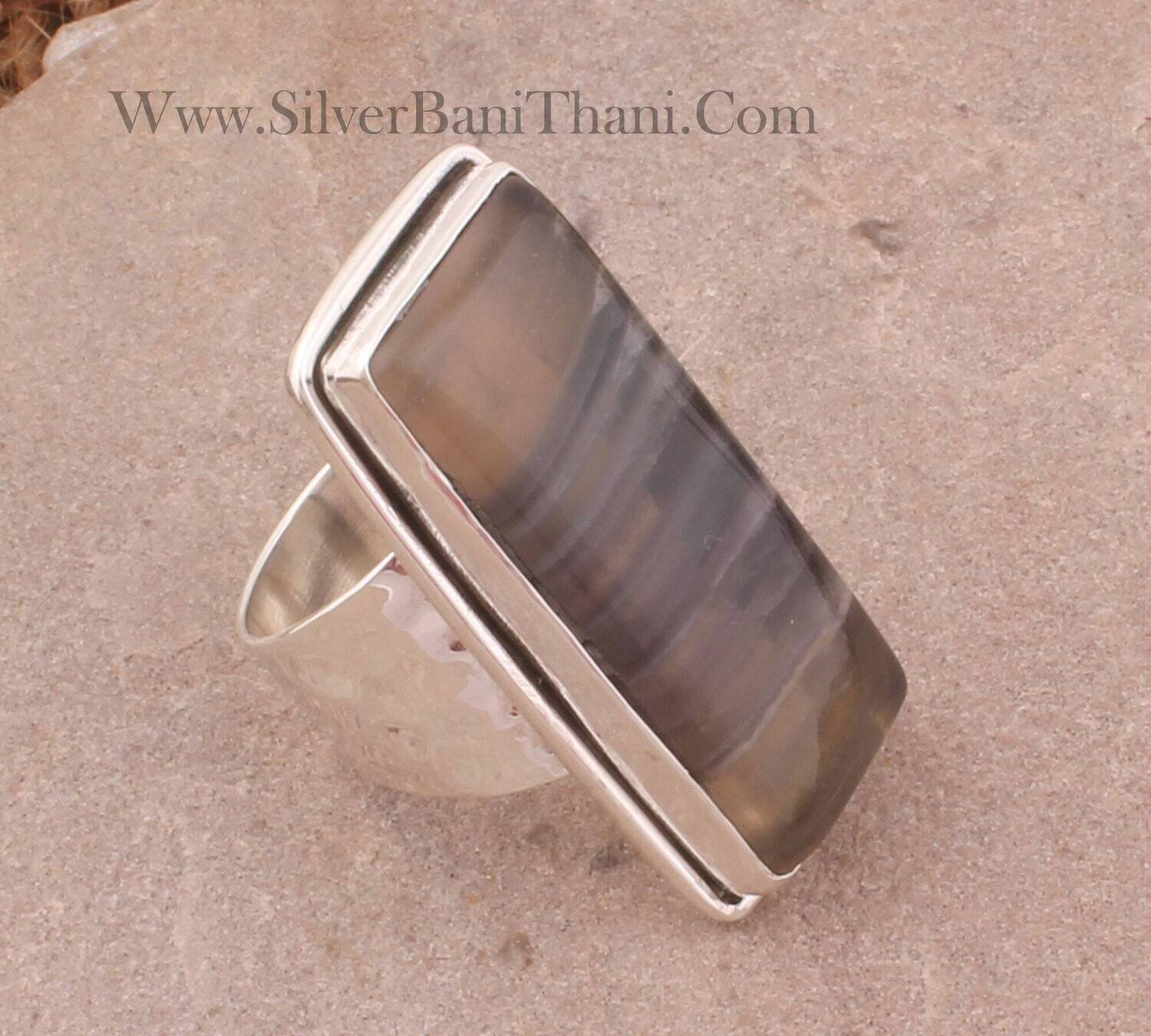 Fluorite Rectangle Bar Ring 925 Sterling Silver Ring Handmade Ring Hammered Band Ring Gemstone Ring Silver Band Ring Women Jewelry Gifts Ring