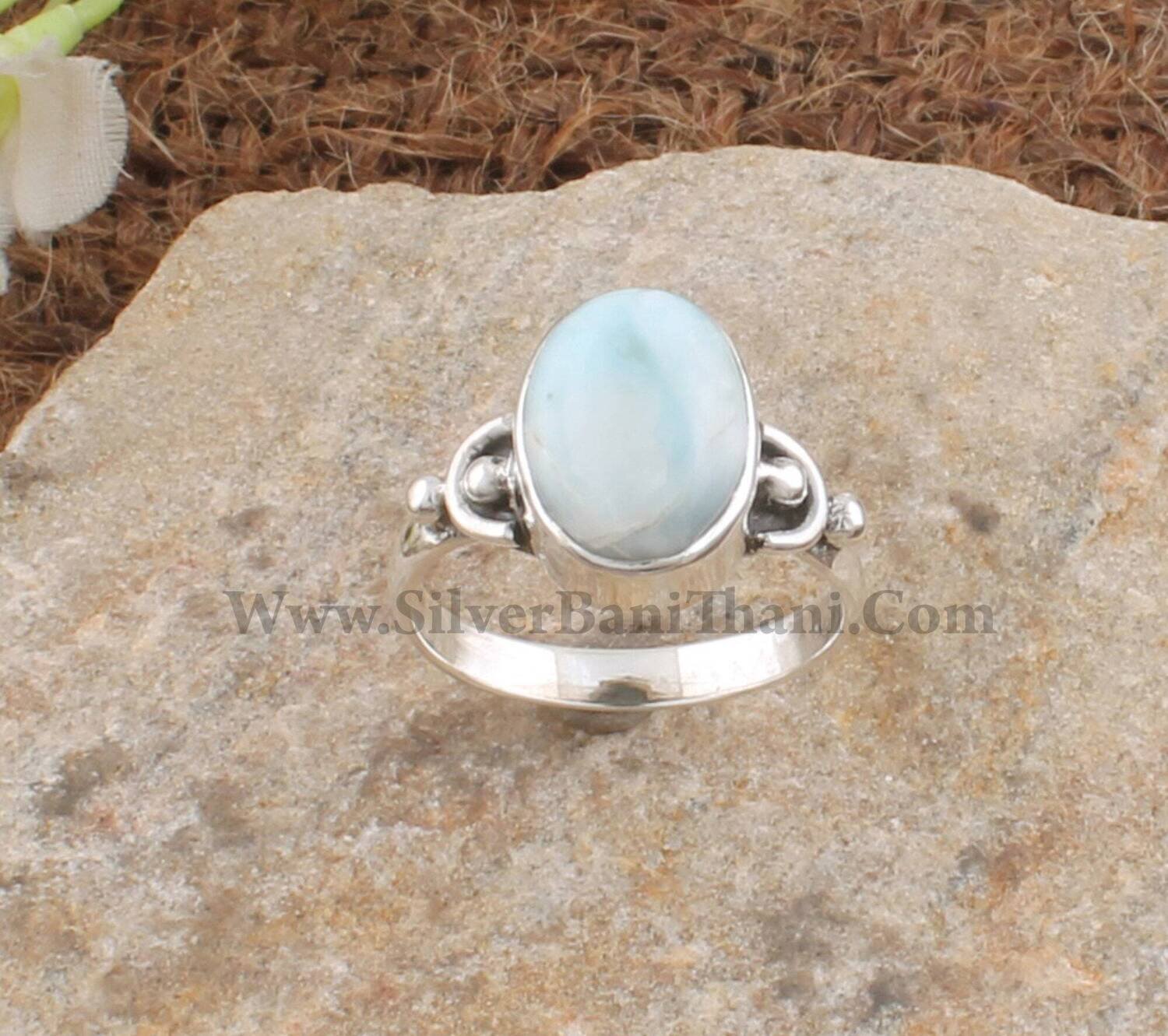 Larimar Gemstone Silver Ring – 925 Sterling Silver Floral Ring
