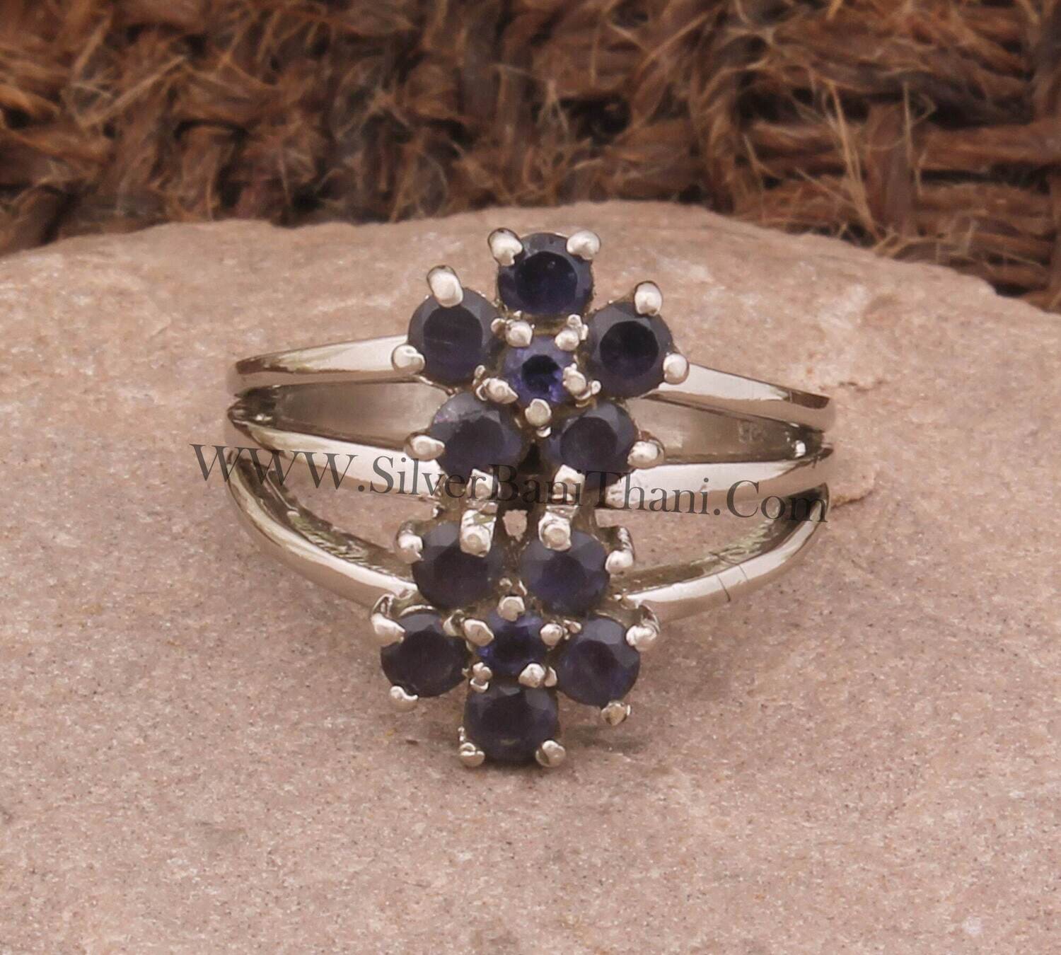 Iolite Gemstone Ring – 925 Sterling Silver Floral Ring