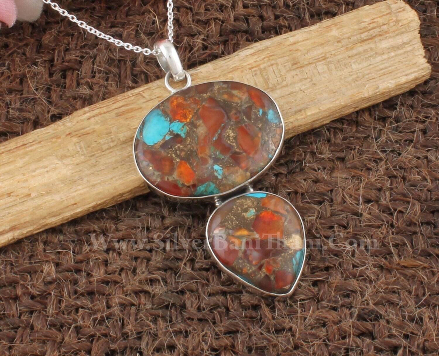 Composite Turquoise Gemstone Silver Necklace Pendant | 925 Sterling Silver Necklace | Handmade Jewelry | Present For Her | Boho Jewelry Girl